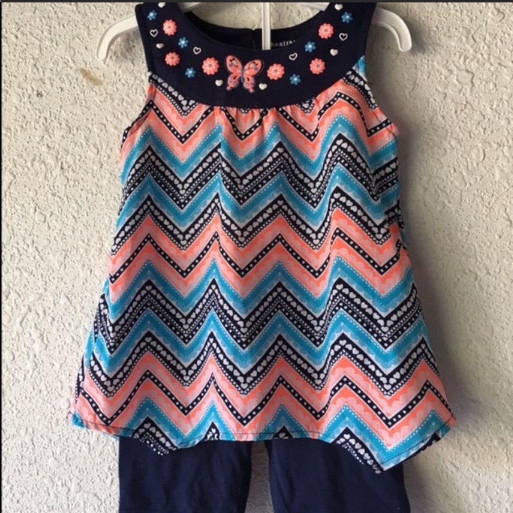 Little Girl’s Navy Blue & Peach Tank & Short Set